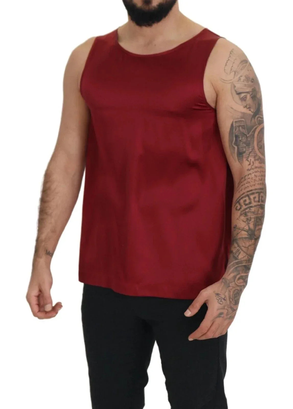 Dolce & Gabbana Red Round Neck Sleeveless Silk T-shirt - Zeiniez