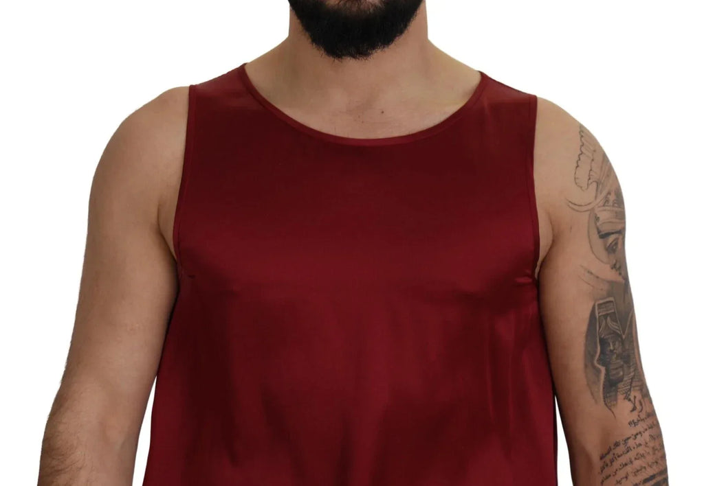Dolce & Gabbana Red Round Neck Sleeveless Silk T-shirt - Zeiniez