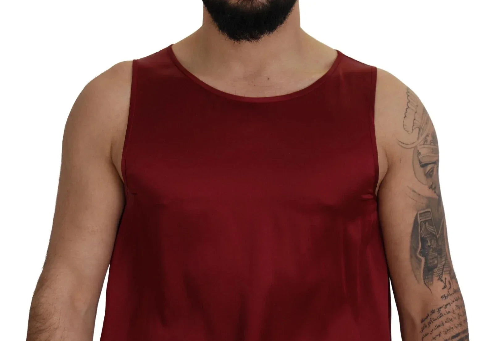 Dolce & Gabbana Red Round Neck Sleeveless Silk T-shirt - Zeiniez
