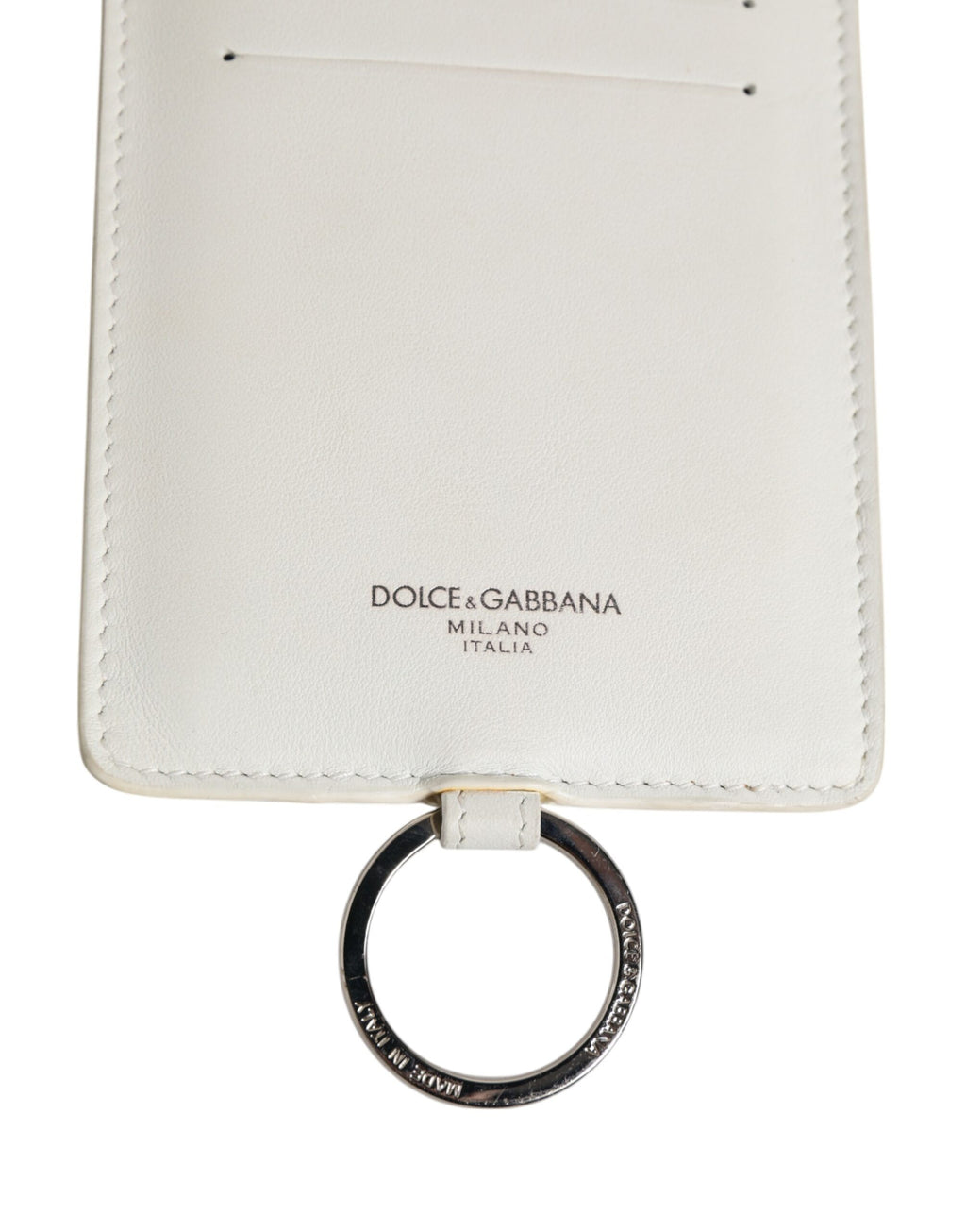 Dolce & Gabbana White Calf Leather Lanyard Logo Card Holder Men Wallet - Zeiniez