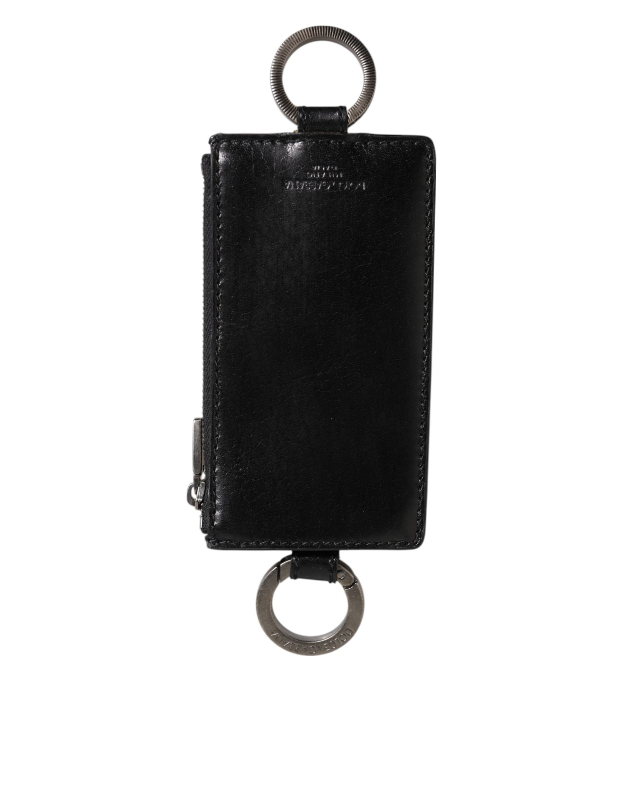 Dolce & Gabbana Black Leather Logo Embossed Lanyard Card Holde Wallet - Zeiniez