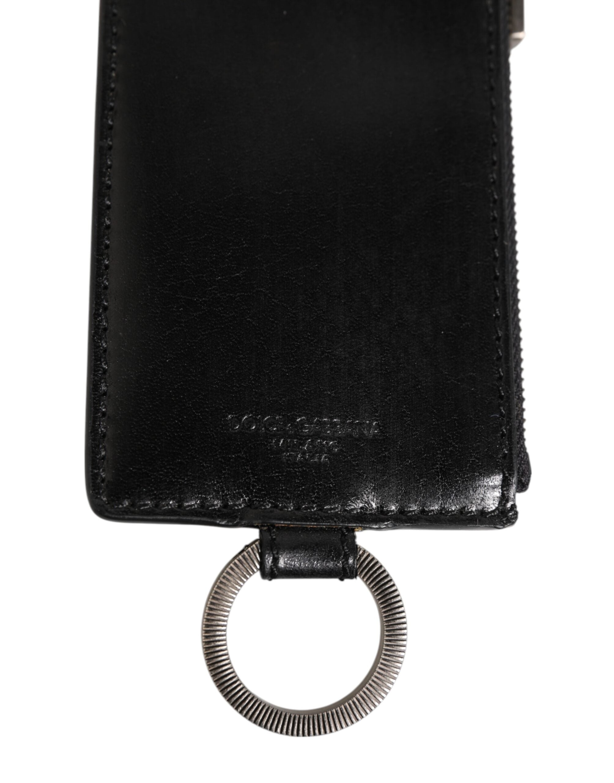 Dolce & Gabbana Black Leather Logo Embossed Lanyard Card Holde Wallet - Zeiniez