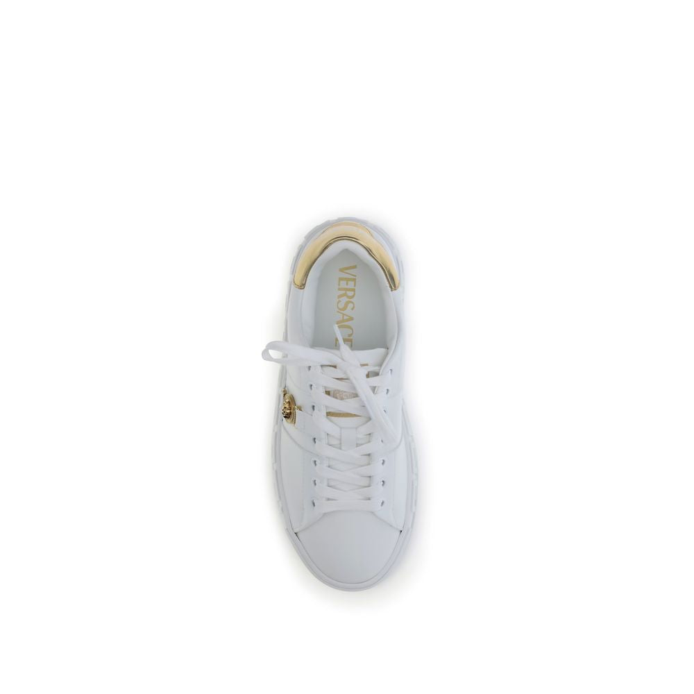Versace White Calf Leather Bos Taurus Low Top Sneakers - Zeiniez