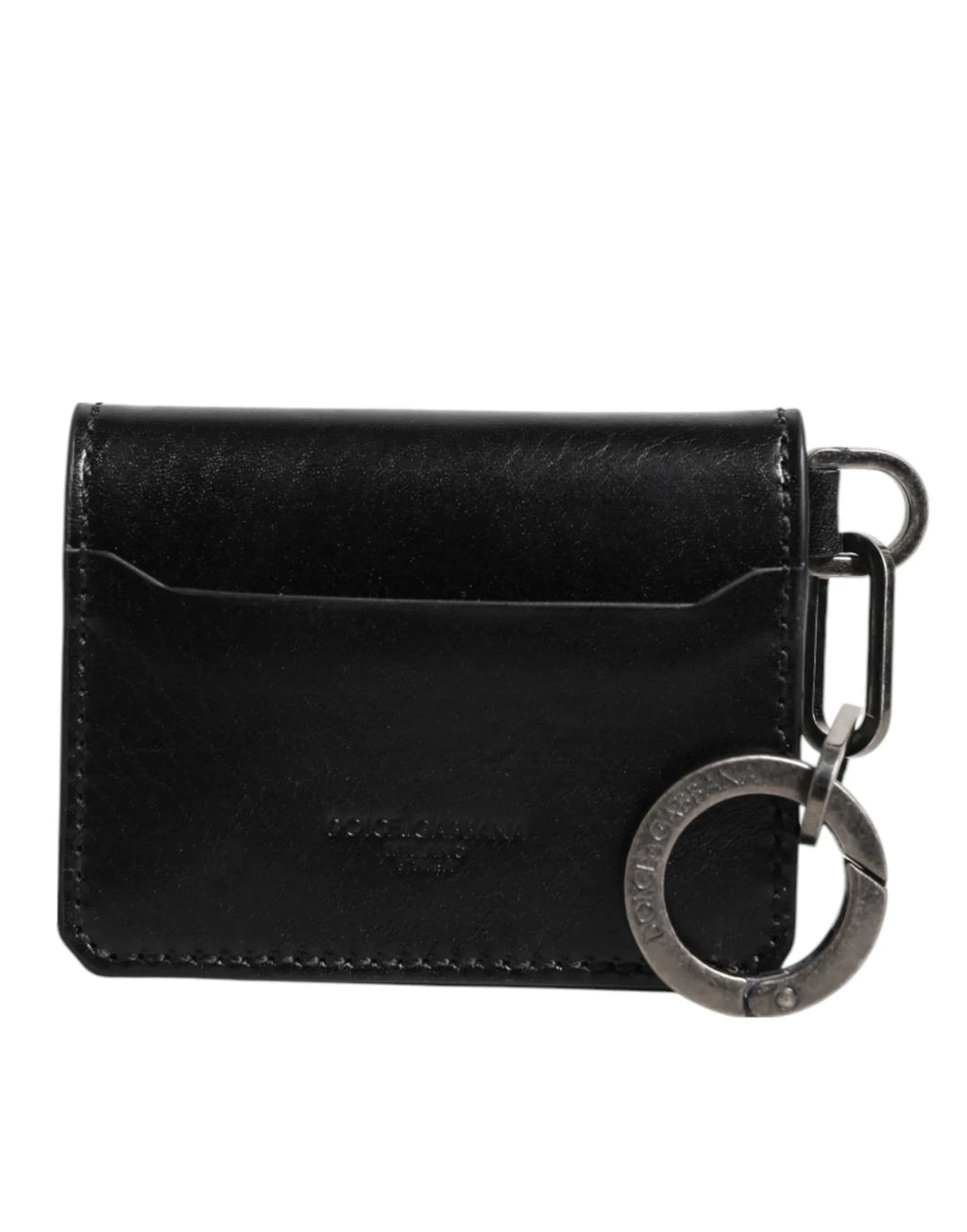 Dolce & Gabbana Wallet Black Leather Logo Embossed Key Chain Card Holder Wallet - Zeiniez