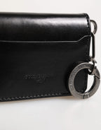 Dolce & Gabbana Wallet Black Leather Logo Embossed Key Chain Card Holder Wallet - Zeiniez