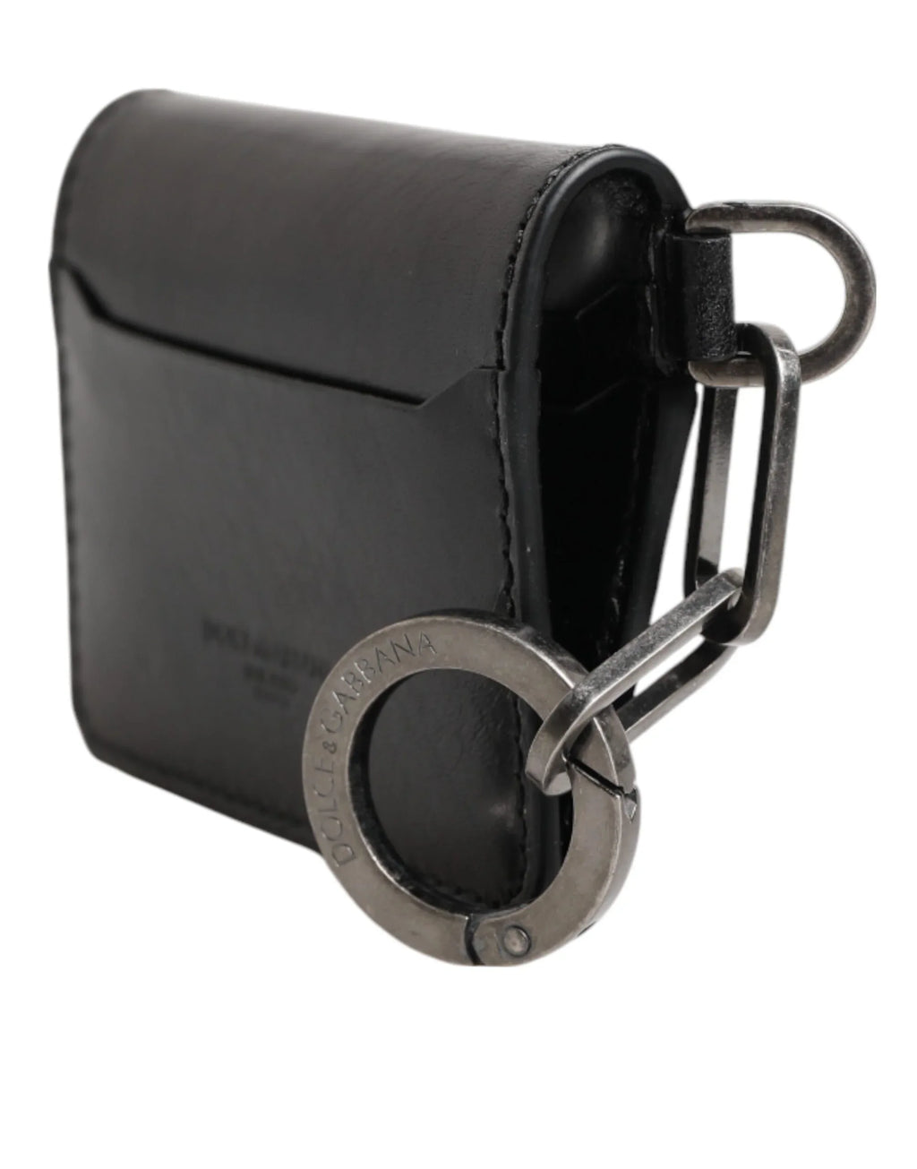 Dolce & Gabbana Wallet Black Leather Logo Embossed Key Chain Card Holder Wallet - Zeiniez