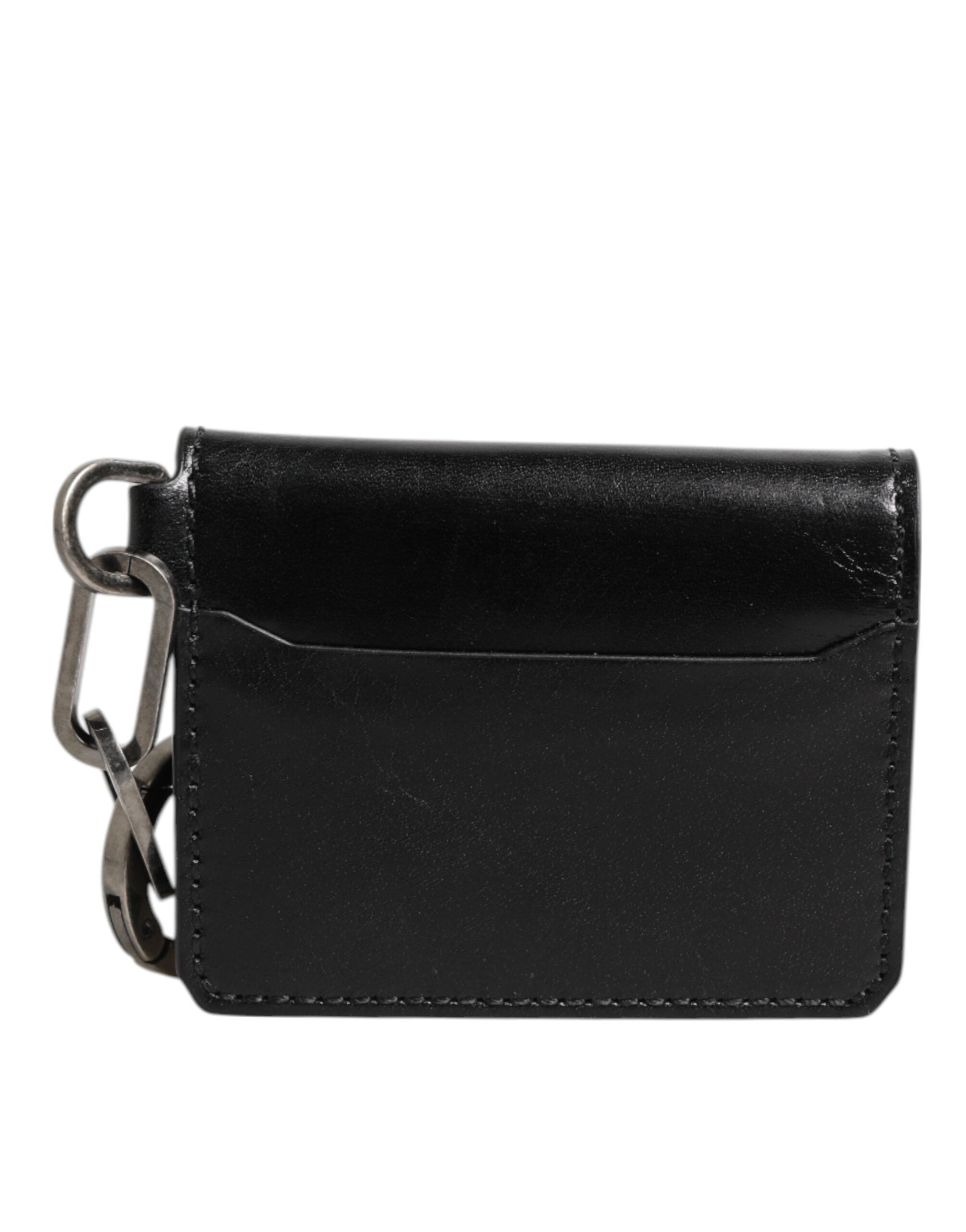Dolce & Gabbana Wallet Black Leather Logo Embossed Key Chain Card Holder Wallet - Zeiniez