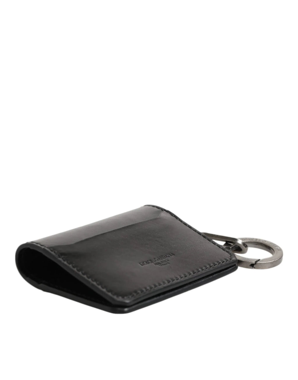 Dolce & Gabbana Wallet Black Leather Logo Embossed Key Chain Card Holder Wallet - Zeiniez