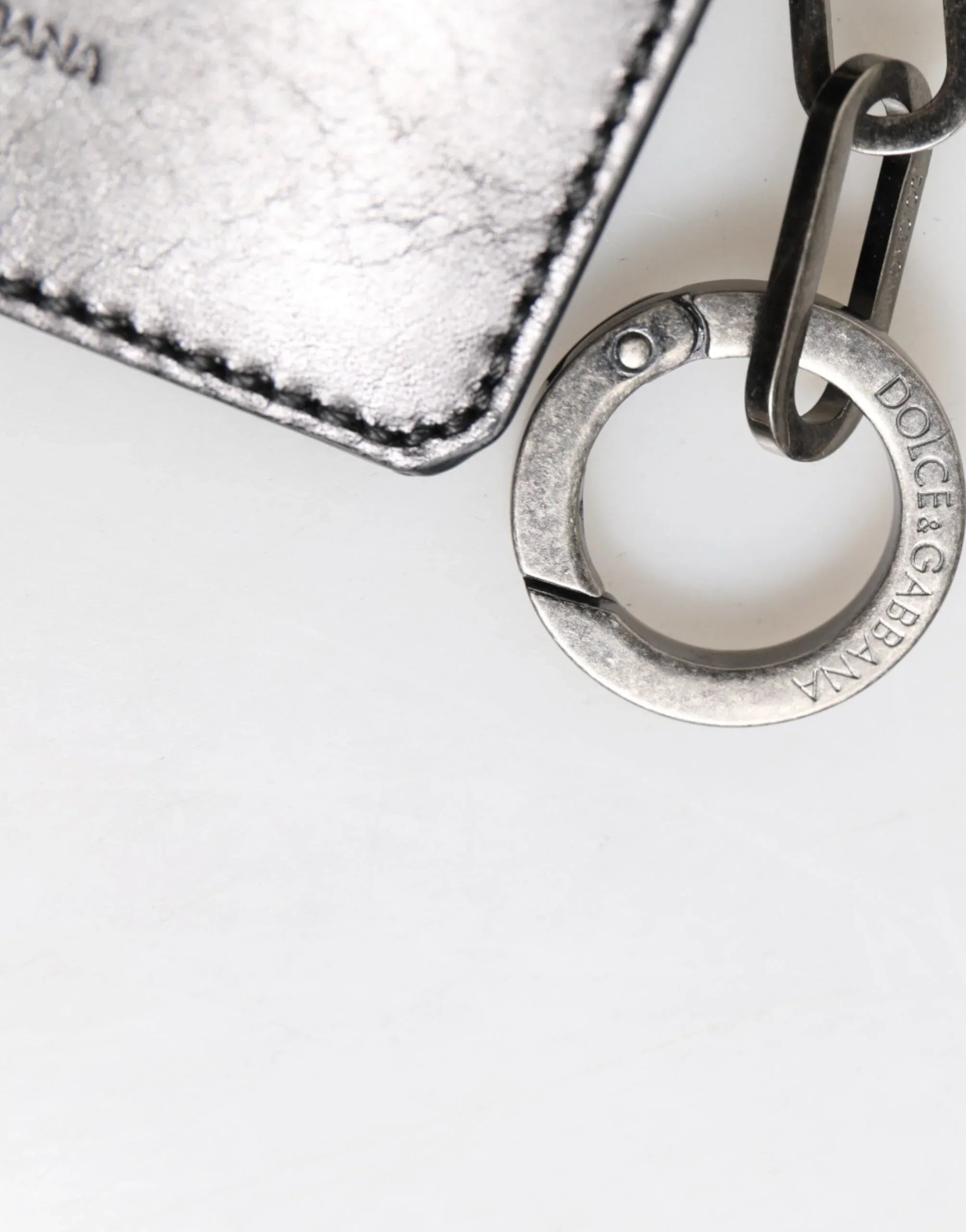 Dolce & Gabbana Wallet Black Leather Logo Embossed Key Chain Card Holder Wallet - Zeiniez