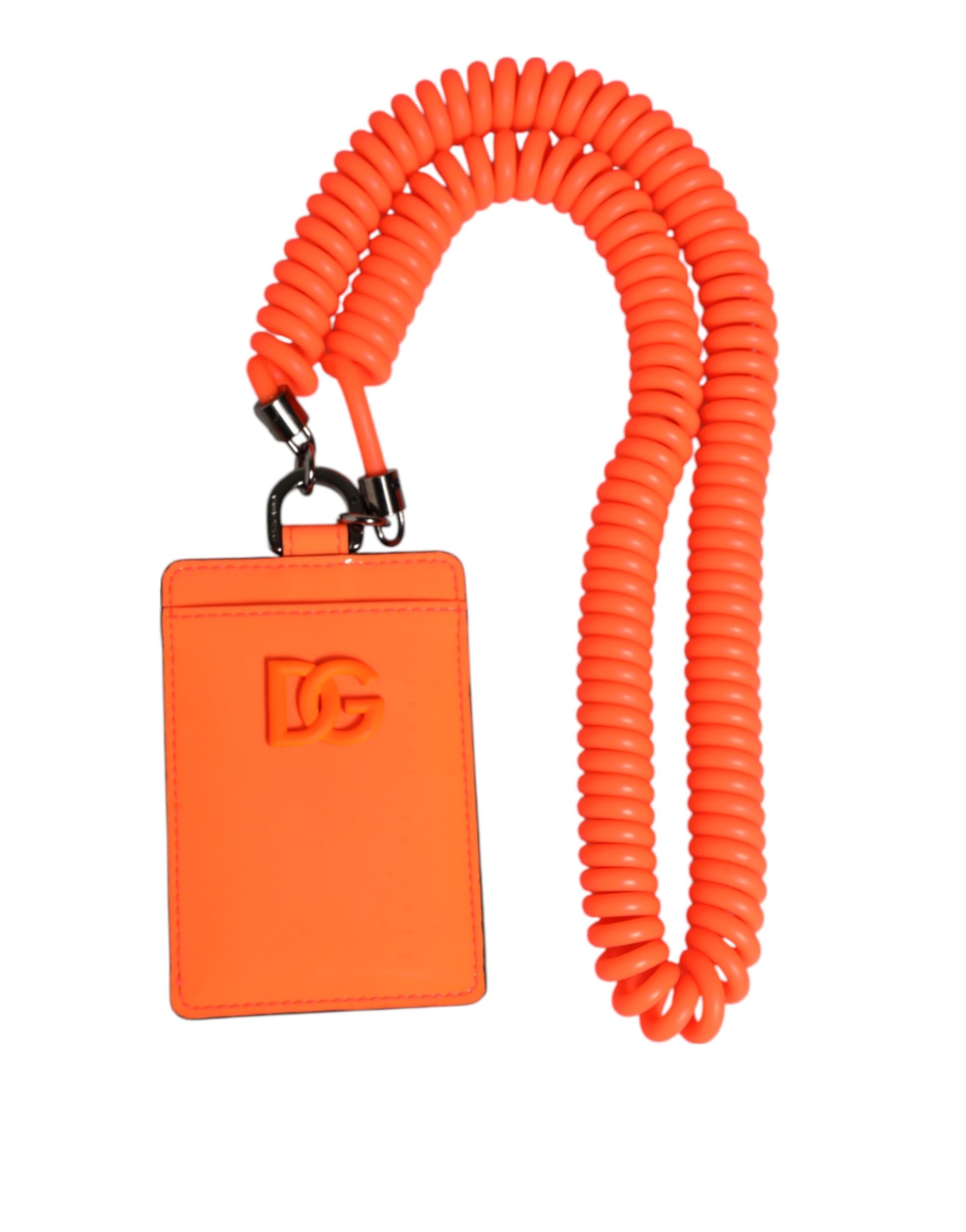 Dolce & Gabbana Orange Leather Logo Embossed Lanyard Card Holder Wallet - Zeiniez