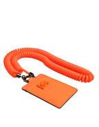 Dolce & Gabbana Orange Leather Logo Embossed Lanyard Card Holder Wallet - Zeiniez