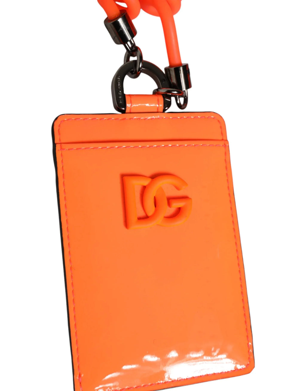 Dolce & Gabbana Orange Leather Logo Embossed Lanyard Card Holder Wallet - Zeiniez