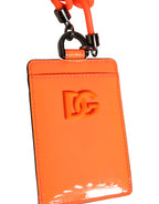 Dolce & Gabbana Orange Leather Logo Embossed Lanyard Card Holder Wallet - Zeiniez