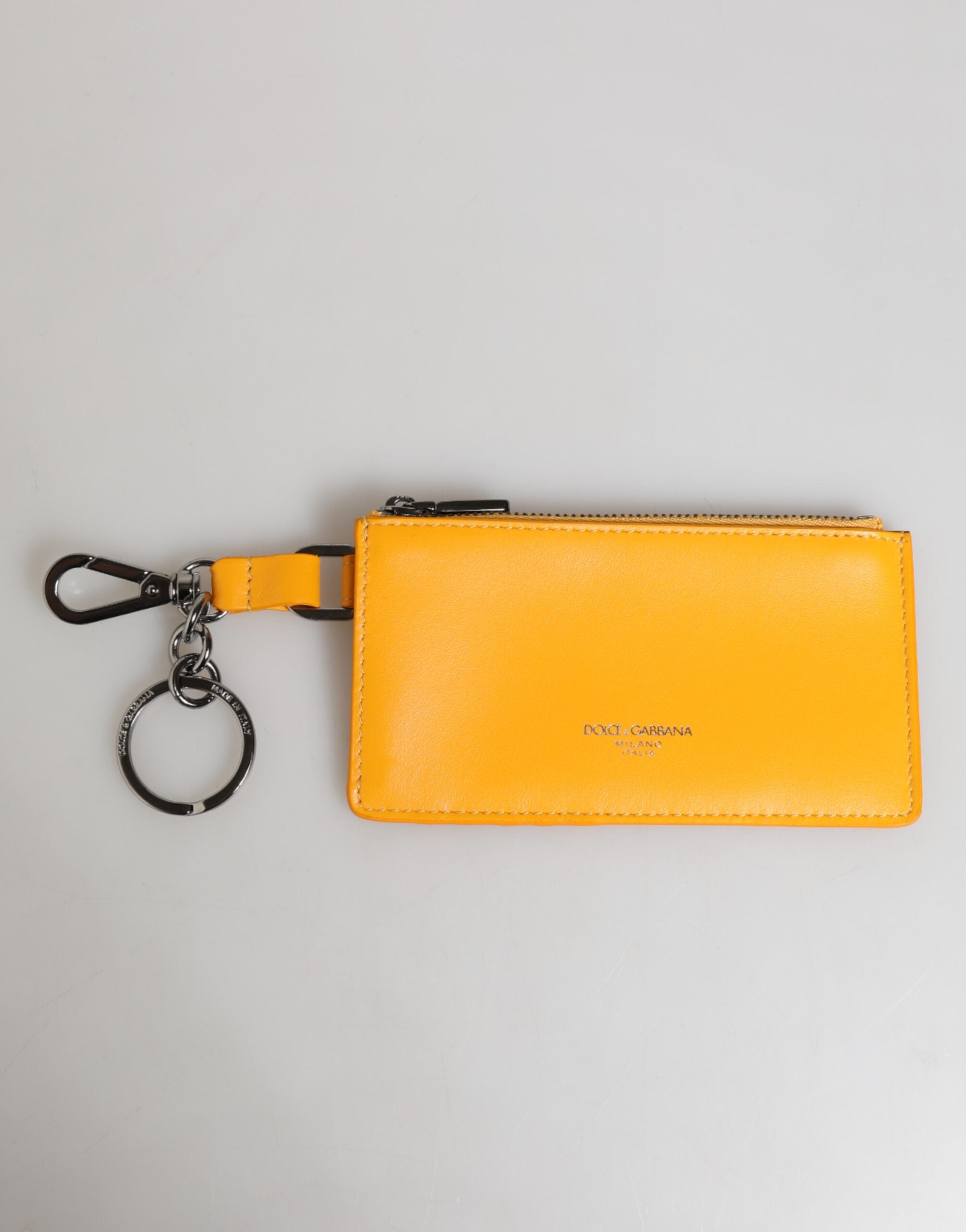 Dolce & Gabbana Yellow Orange Leather Credit Card Key Holder Clip On Wallet - Zeiniez