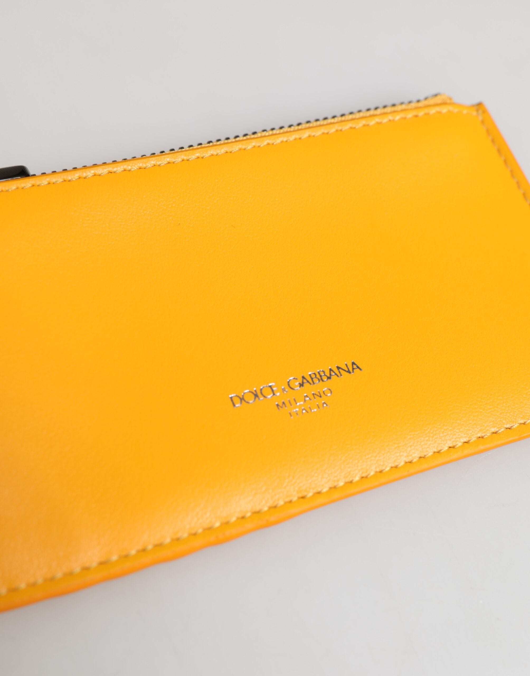 Dolce & Gabbana Yellow Orange Leather Credit Card Key Holder Clip On Wallet - Zeiniez