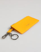 Dolce & Gabbana Yellow Orange Leather Credit Card Key Holder Clip On Wallet - Zeiniez