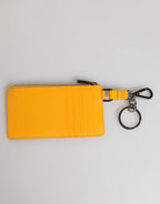 Dolce & Gabbana Yellow Orange Leather Credit Card Key Holder Clip On Wallet - Zeiniez