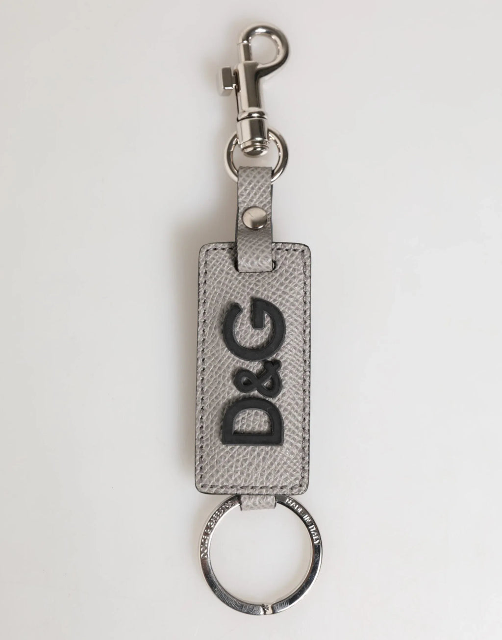 Dolce & Gabbana Gray Leather Logo Metal Ring Keychain Holder Men Keyring - Zeiniez