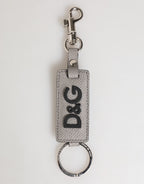 Dolce & Gabbana Gray Leather Logo Metal Ring Keychain Holder Men Keyring