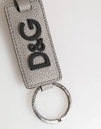Dolce & Gabbana Gray Leather Logo Metal Ring Keychain Holder Men Keyring - Zeiniez