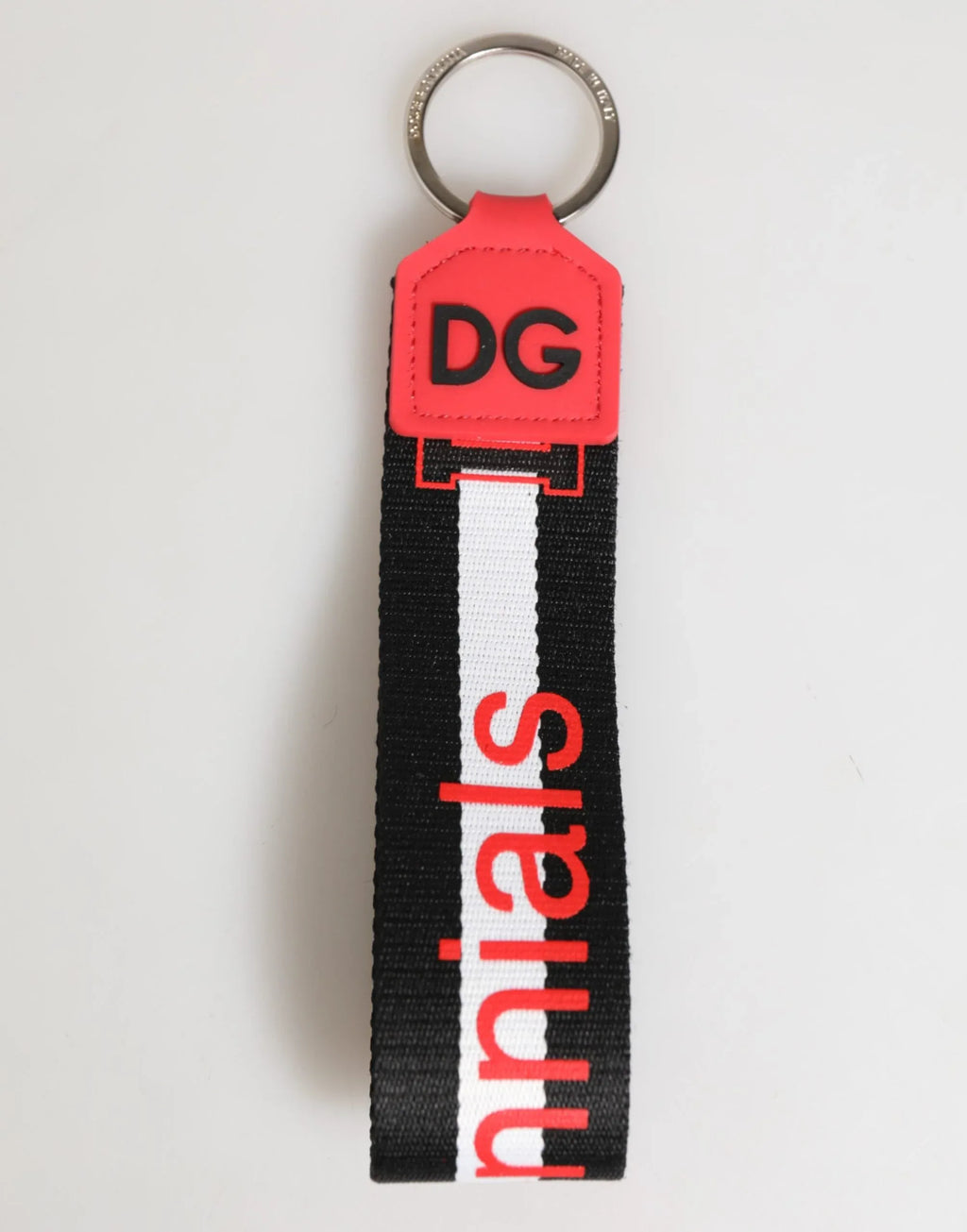 Dolce & Gabbana Red White DG Logo Polyester Brass Holder Keychain Keyring - Zeiniez