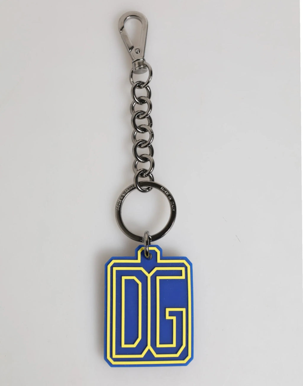 Dolce & Gabbana Blue Yellow DG Rubber Logo Silver Men Keychain Keyring - Zeiniez