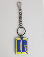 Dolce & Gabbana Blue Yellow DG Rubber Logo Silver Men Keychain Keyring - Zeiniez