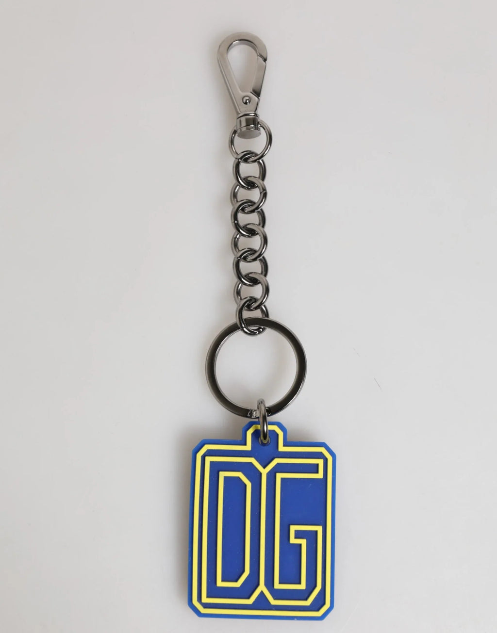 Dolce & Gabbana Blue Yellow DG Rubber Logo Silver Men Keychain Keyring - Zeiniez