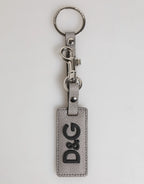 Dolce & Gabbana Gray Leather Logo Metal Ring Keychain Holder Men Keyring - Zeiniez
