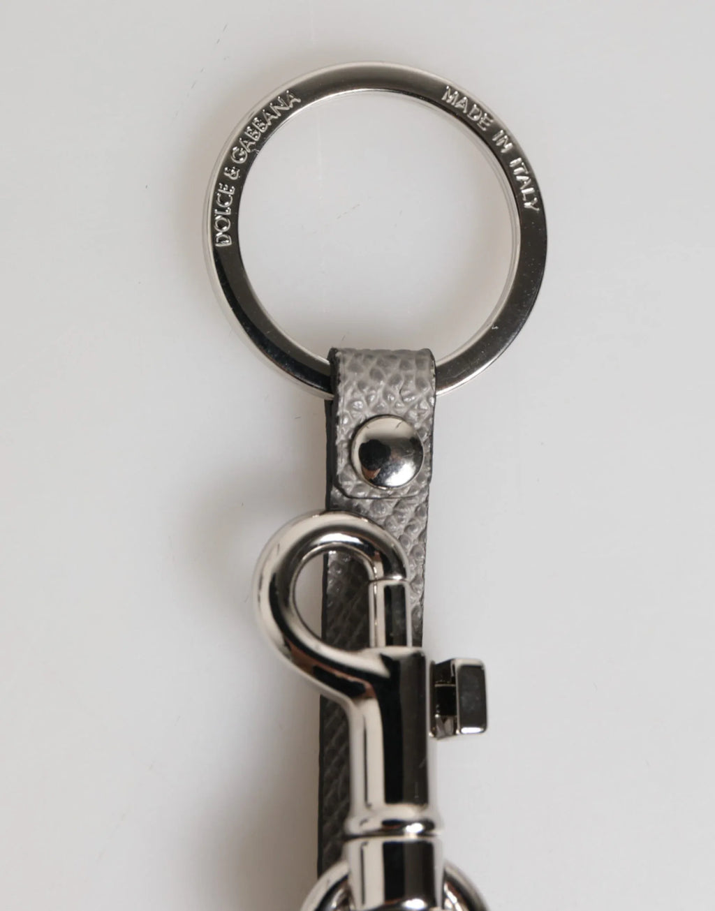 Dolce & Gabbana Gray Leather Logo Metal Ring Keychain Holder Men Keyring - Zeiniez