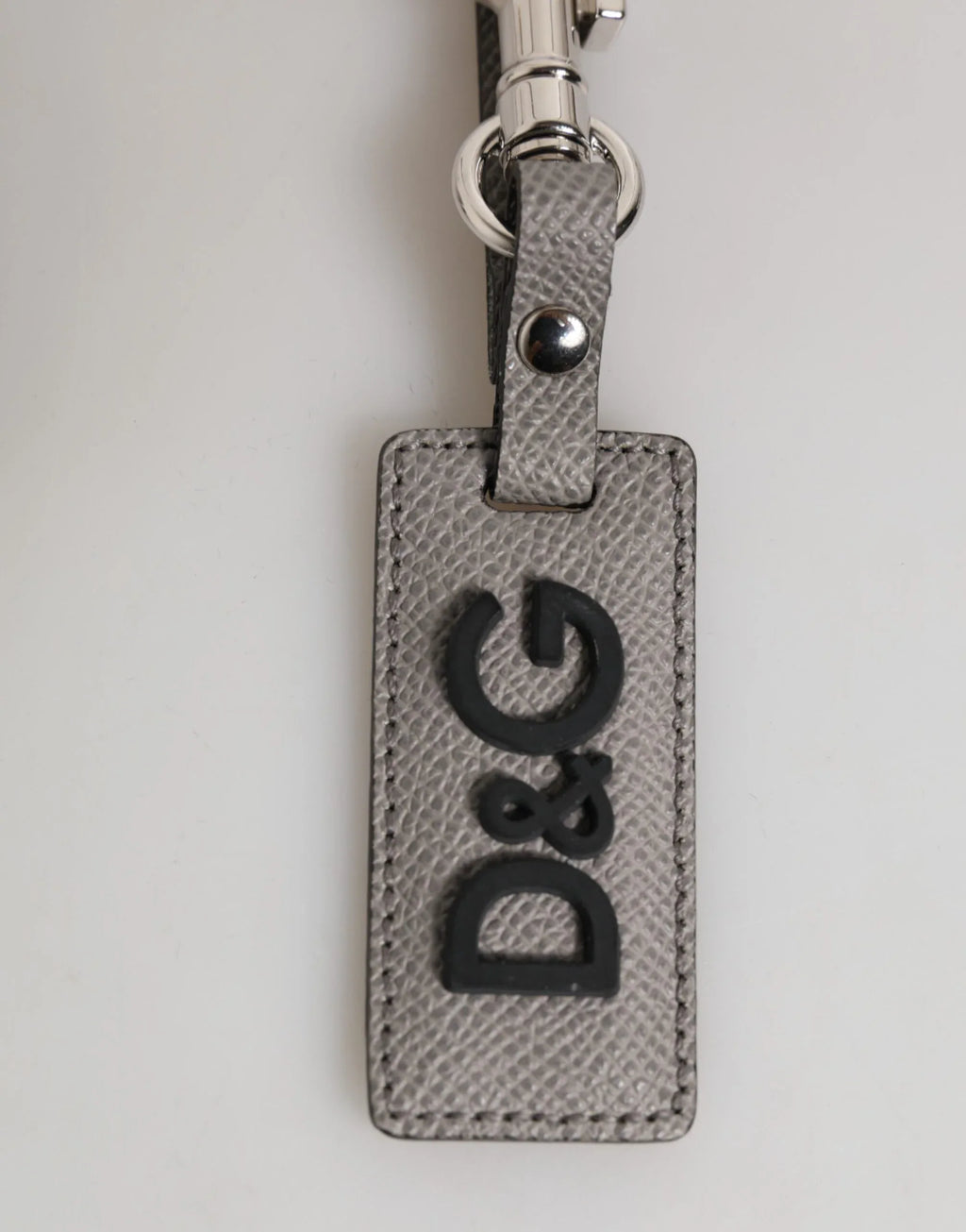 Dolce & Gabbana Gray Leather Logo Metal Ring Keychain Holder Men Keyring - Zeiniez
