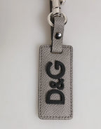 Dolce & Gabbana Gray Leather Logo Metal Ring Keychain Holder Men Keyring - Zeiniez