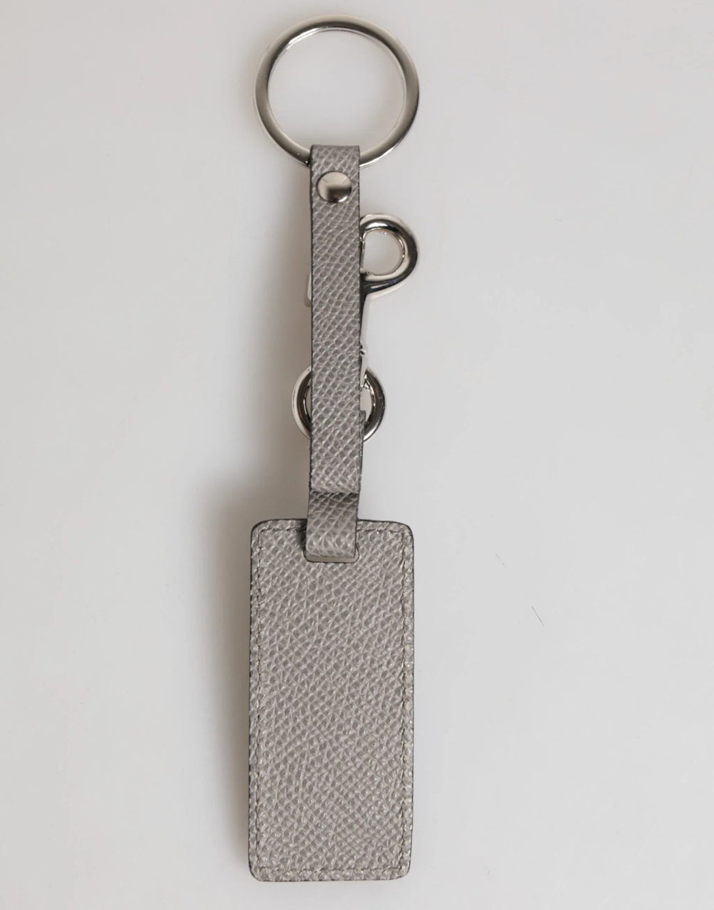 Dolce & Gabbana Gray Leather Logo Metal Ring Keychain Holder Men Keyring - Zeiniez