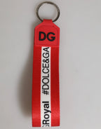 Dolce & Gabbana Red Logo Polyester Silver Brass Holder Keychain Men Keyring - Zeiniez