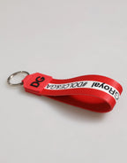 Dolce & Gabbana Red Logo Polyester Silver Brass Holder Keychain Men Keyring - Zeiniez