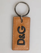 Dolce & Gabbana Brown Leather Logo Metal Ring Keychain Holder Men Keyring - Zeiniez