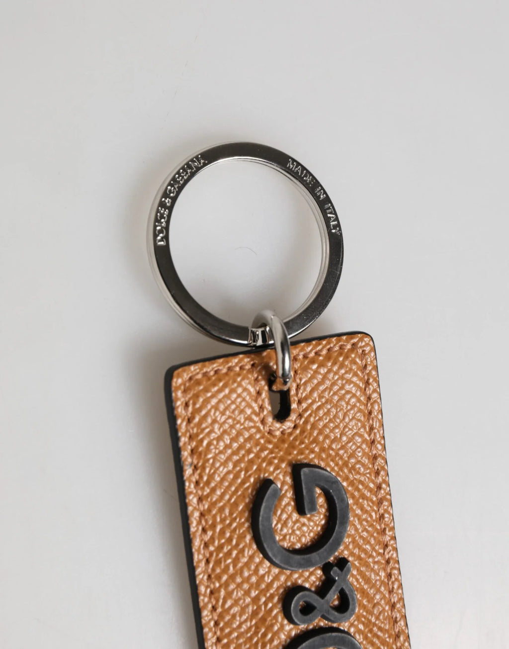 Dolce & Gabbana Brown Leather Logo Metal Ring Keychain Holder Men Keyring - Zeiniez