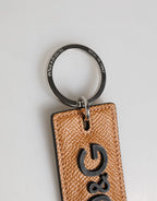 Dolce & Gabbana Brown Leather Logo Metal Ring Keychain Holder Men Keyring - Zeiniez