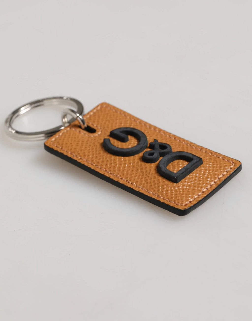Dolce & Gabbana Brown Leather Logo Metal Ring Keychain Holder Men Keyring - Zeiniez