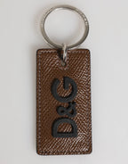 Dolce & Gabbana Dark Brown Leather Logo Metal Ring Keychain Holder Keyring - Zeiniez