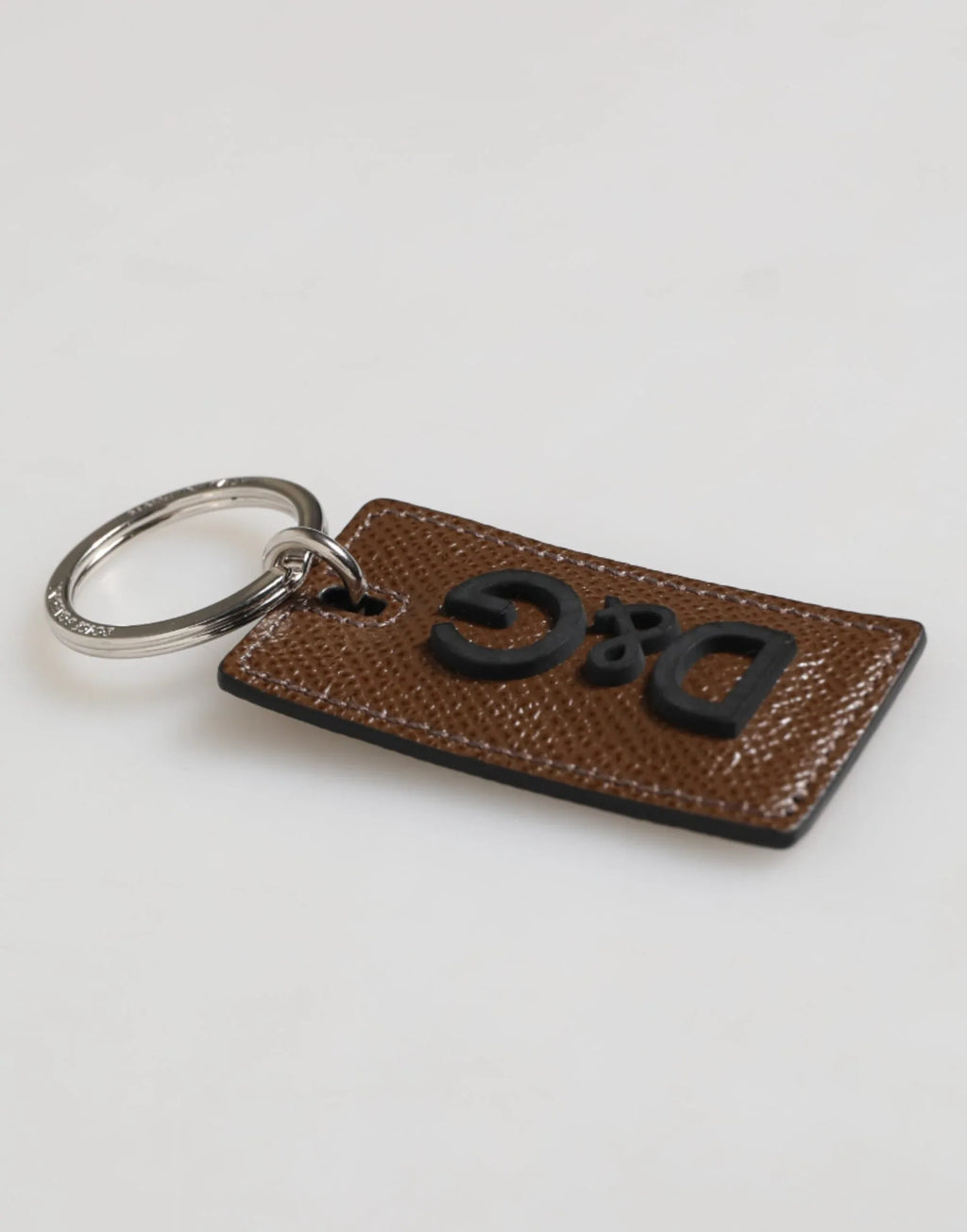 Dolce & Gabbana Dark Brown Leather Logo Metal Ring Keychain Holder Keyring - Zeiniez