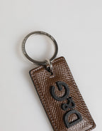 Dolce & Gabbana Dark Brown Leather Logo Metal Ring Keychain Holder Keyring - Zeiniez