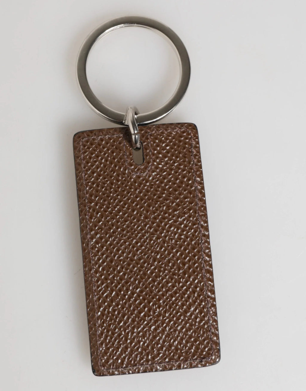 Dolce & Gabbana Dark Brown Leather Logo Metal Ring Keychain Holder Keyring - Zeiniez