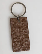 Dolce & Gabbana Dark Brown Leather Logo Metal Ring Keychain Holder Keyring - Zeiniez