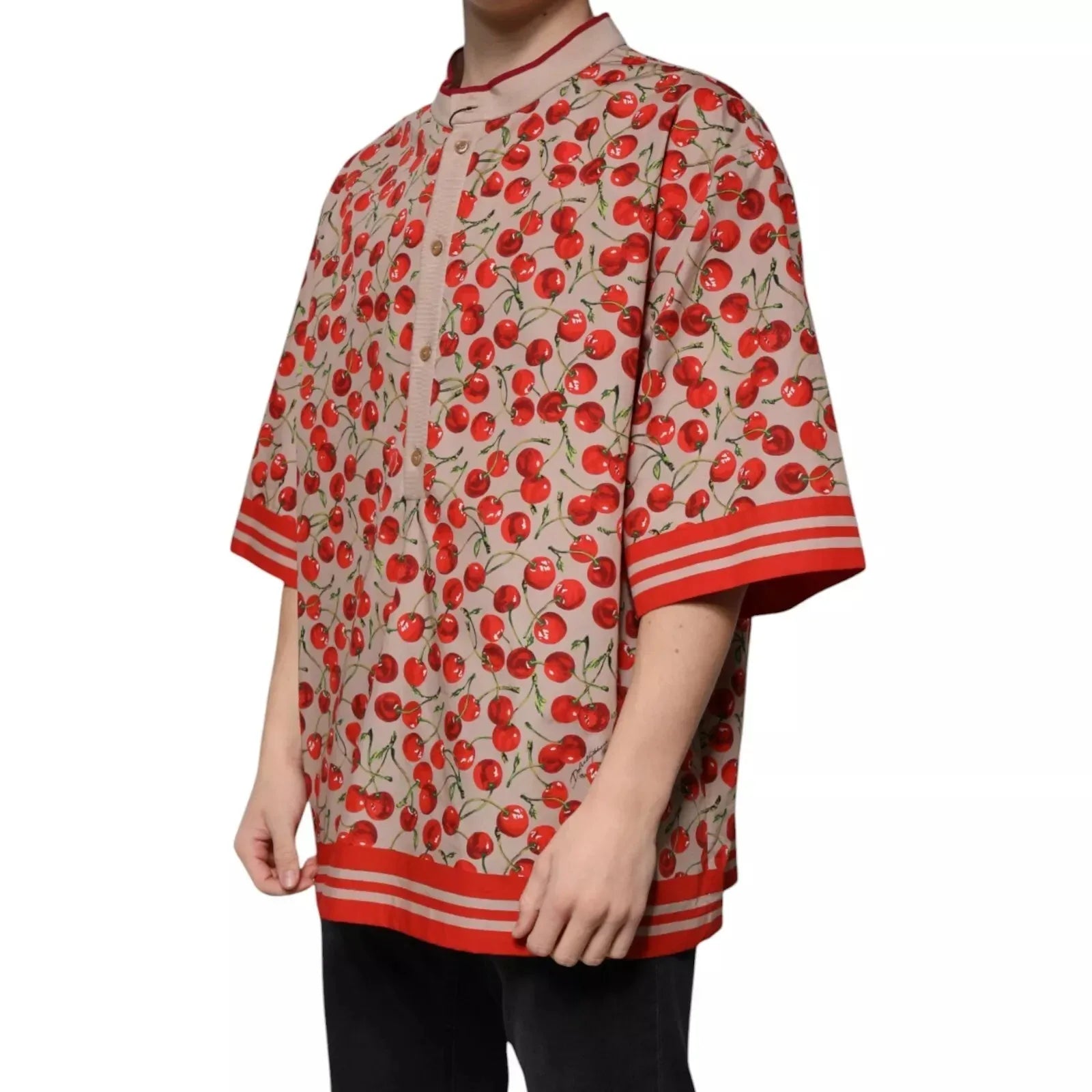 Dolce & Gabbana Beige Cherry Nylon Buttoned Casual Shirt - Zeiniez