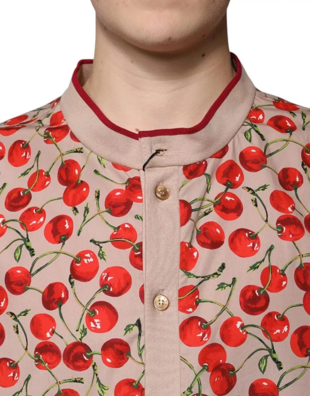 Dolce & Gabbana Beige Cherry Nylon Buttoned Casual Shirt - Zeiniez