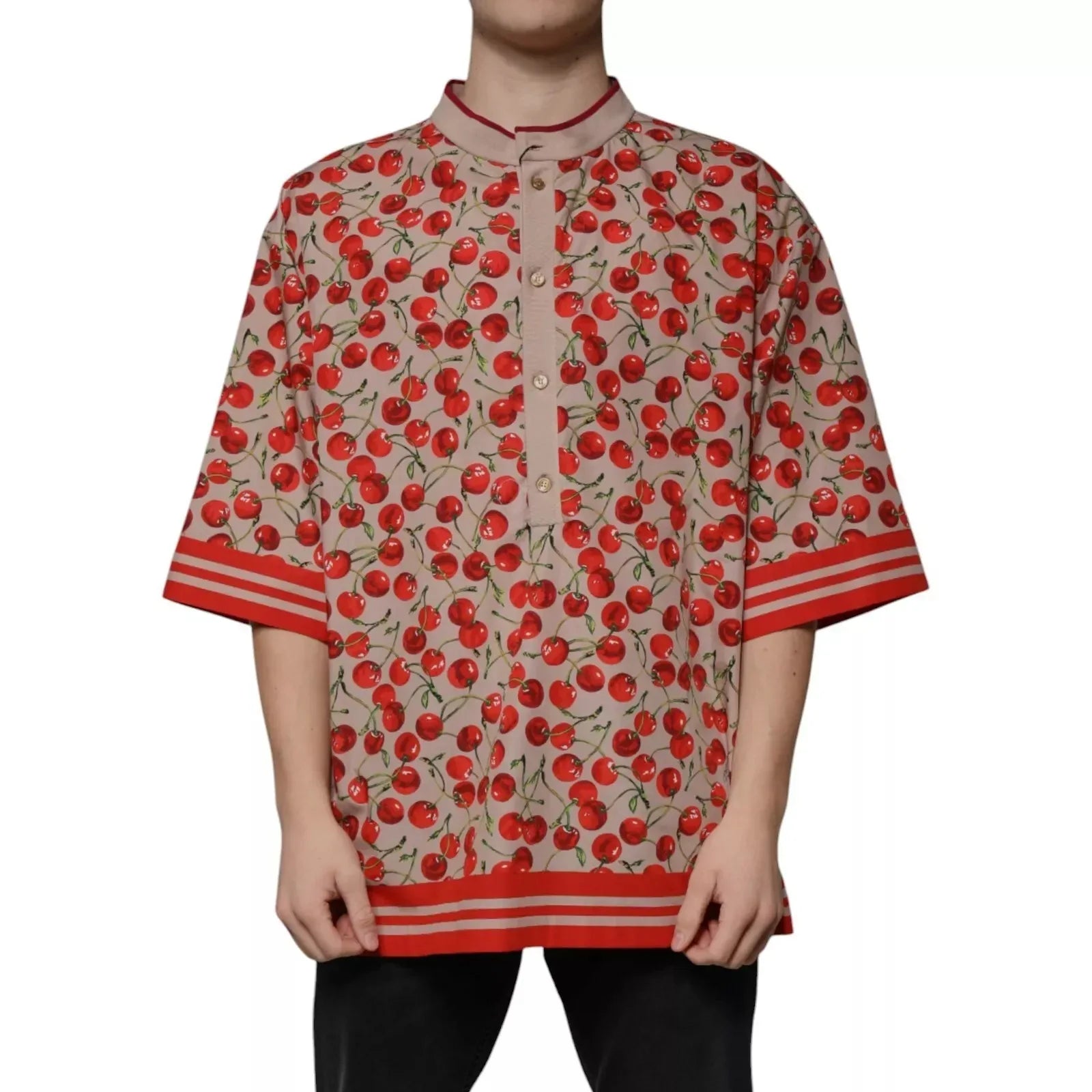 Dolce & Gabbana Beige Cherry Nylon Buttoned Casual Shirt - Zeiniez
