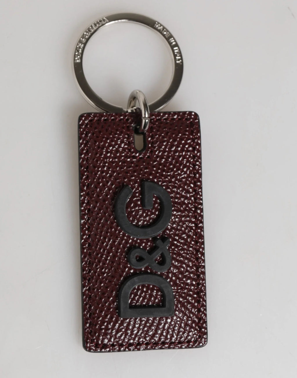 Dolce & Gabbana Dark Brown Leather Logo Metal Ring Men Keychain Keyring - Zeiniez