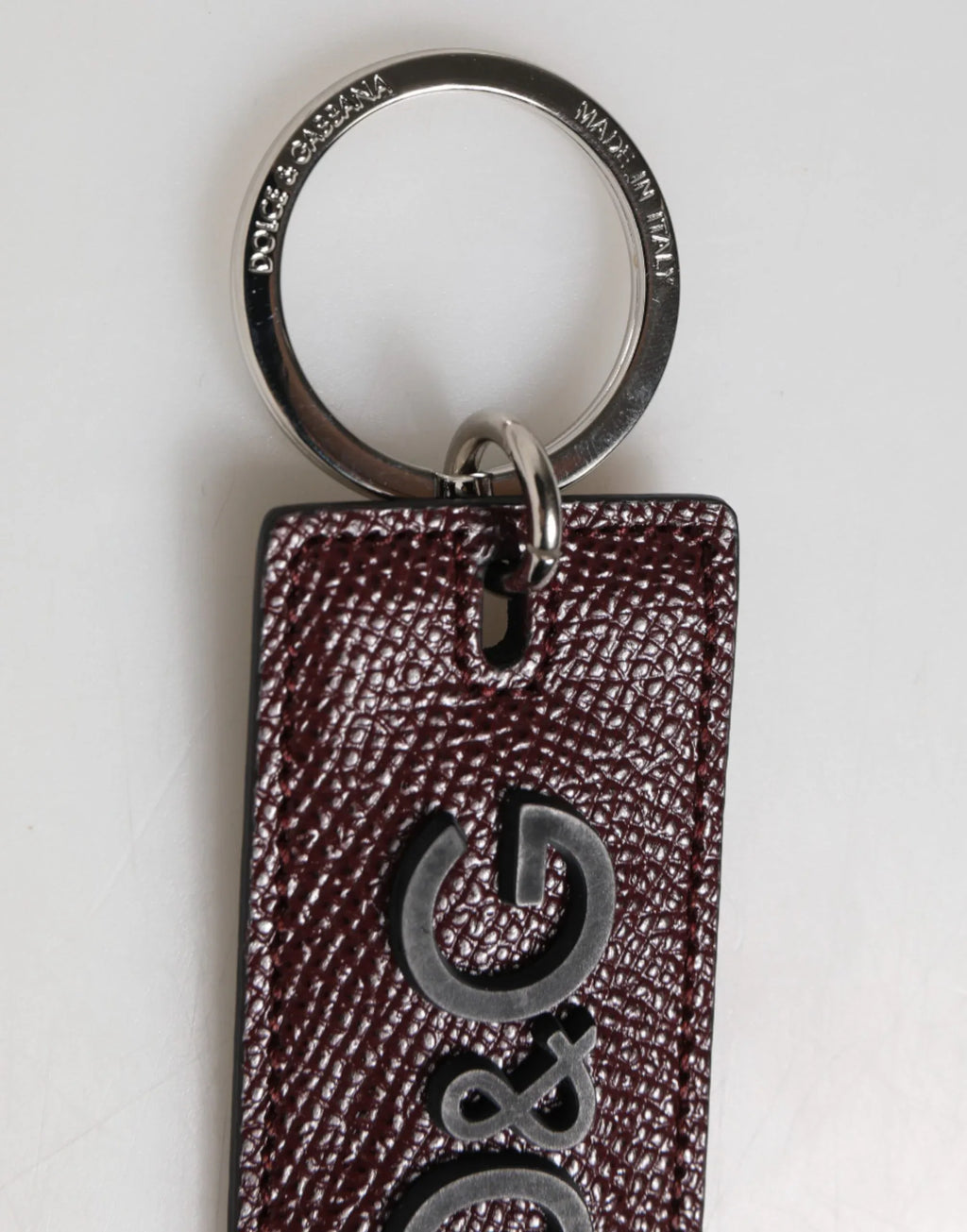 Dolce & Gabbana Dark Brown Leather Logo Metal Ring Men Keychain Keyring - Zeiniez
