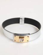 Dolce & Gabbana Silver Textured Leather Gold Tone Metal Neckband - Zeiniez